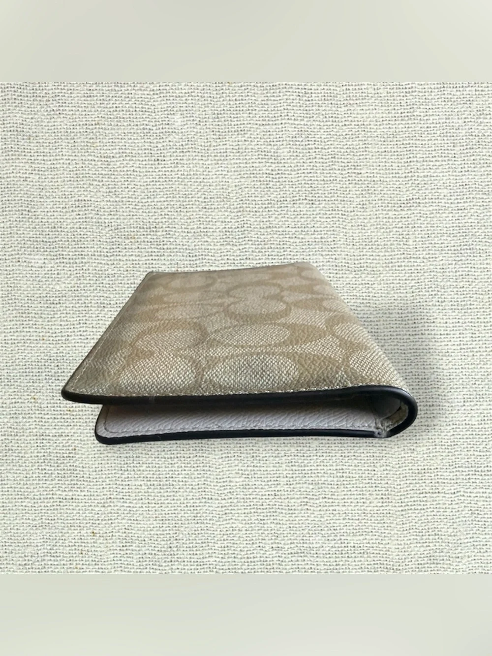 Coach Signature Monogram Checkbook Cover Wallet Khaki